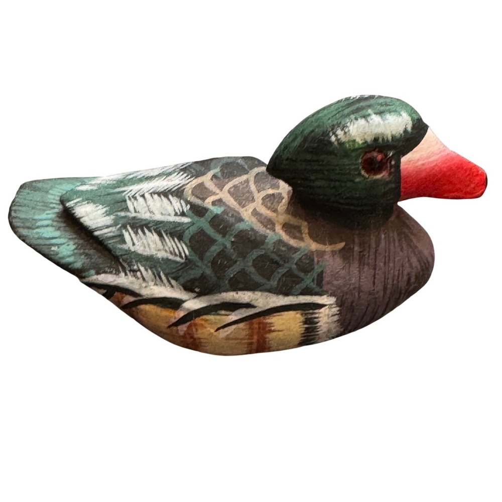 Miniature Hand Painted Wood Duck Decoy Figurine Carved Wooden Waterfowl 3.5 Inch